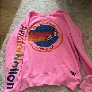 Aviator Nation Pink Sweatshirt with Rainbow Logo